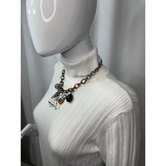 Chico's statement necklace mixed metals signed costume jewelry tortoise resin - Picture 3 of 16